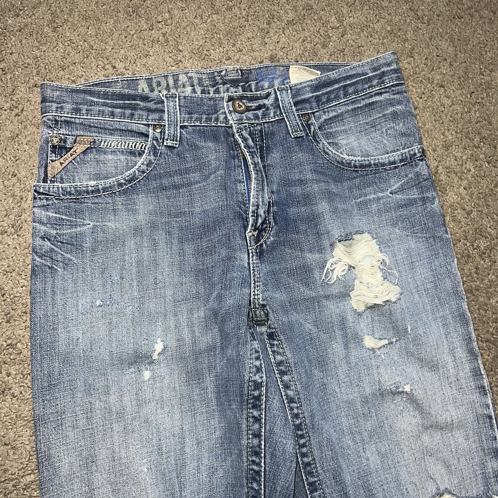 Ariat M4 Low Rise Boot Cut Jeans Mens 32x32 Medium Wash Blue Denim Distressed